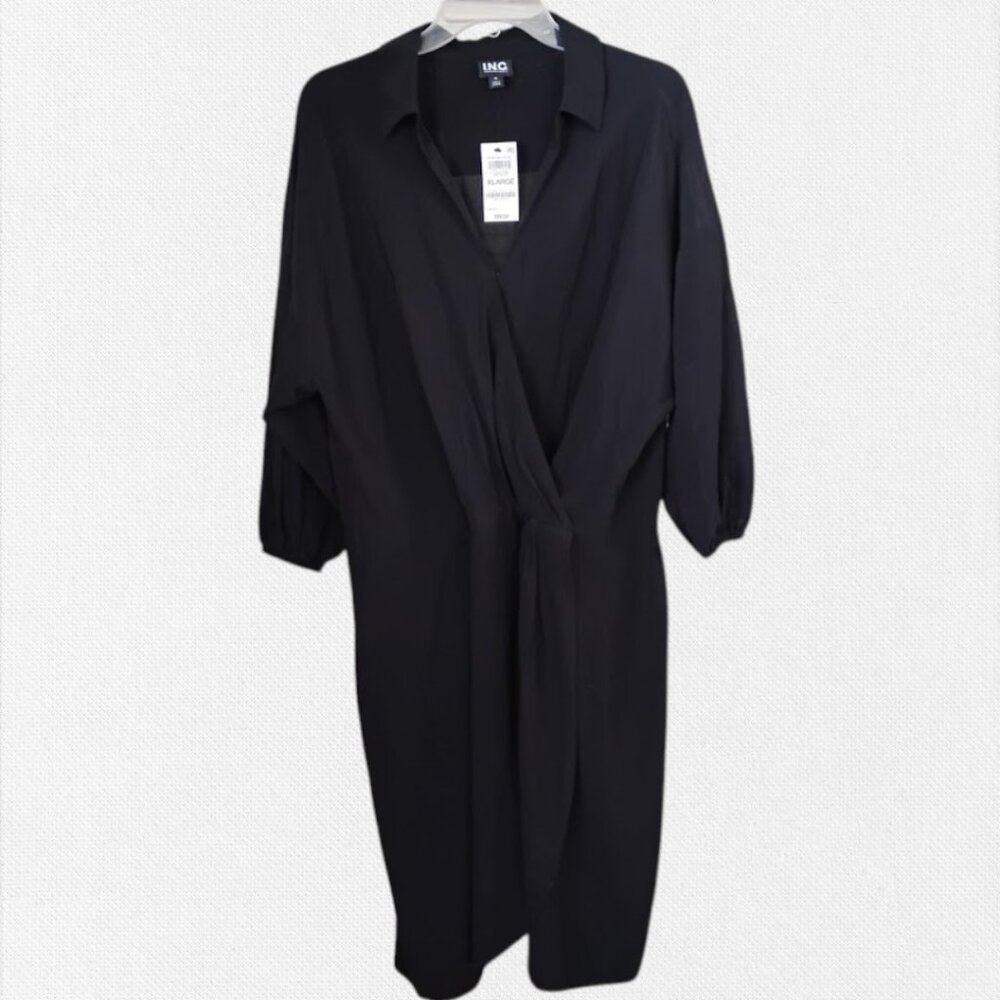 NWT INC Black Collared Faux Wrap Sheath  Blouson Sleeve Mini Dress XL